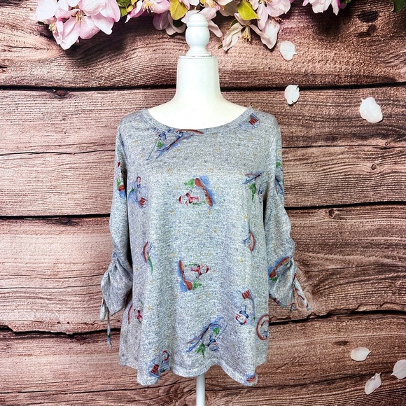 SOLD 🛍️ One World Women's Gray Snowman Printed Rolled Sleeve Sweater XL - Picture 1 of 8